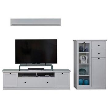 Mueble de Sala 3 Piezas Blanco Mate con Vitrina y Estante para TV 180 cm