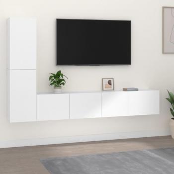 vidaXL Set de muebles para TV 4 piezas madera contrachapada blanco 80 x 30 x 30 cm, Mueble de Salon, Mueble TV, Mueble Televisor, Mesa de TV