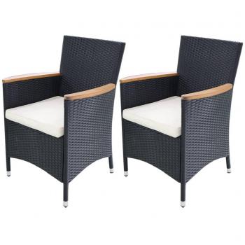 Black Poly Rattan Garden Chairs with Cushions - Set of 2