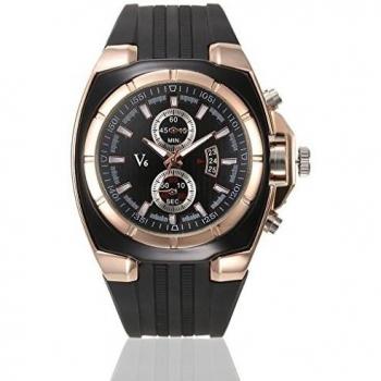 pkaty Mens deporte Ourdoor con calendario Tonneau Dial silicona banda analógico cuarzo muñeca watches-rose oro & negro