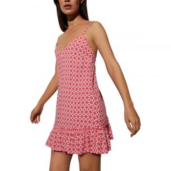 Vestido corto de playa con tirantes regulables y estampado geométrico