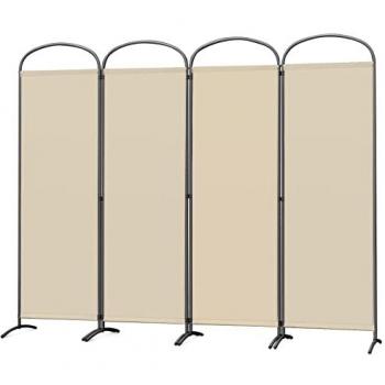 Biombo Separador Plegable de 4 Paneles con Techo y Base Curva, Decoración Elegante, Divisor de Ambientes 225 x 185 cm Beige