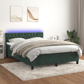 Cama box spring con colchón y LED terciopelo verde oscuro 140x190cm vidaXL