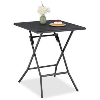 Mesa de Jardín Plegable Multifuncional, 73 x 62 x 62 cm, Acero y Plástico, Resistente a la Intemperie, Color Negro - Relaxdays