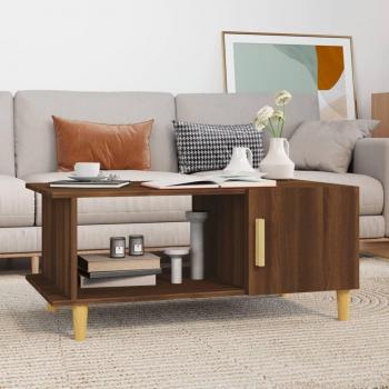 Mesa de centro madera contrachapada 90x50x40 cm en colores Blanco, Negro y Roble Marrón, ideal para salón o comedor, con acabado brillante y diseño auxiliar