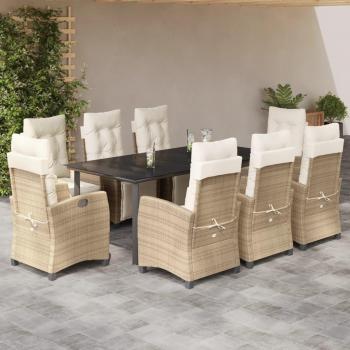 9-Piece Beige Poly Rattan Garden Dining Set with Cushions