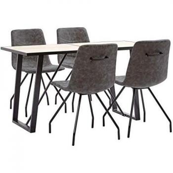 vidaXL Juego de Comedor 5 Piezas de Cuero Sintético Mobiliario Interior Casa Hogar Robusto Duradero Resistente Funcional Práctico Útil Marrón Oscuro