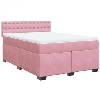 Cama box spring con colchón terciopelo rosa 140x200 cm