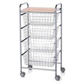 DON HIERRO - Carrito verdulero BEECH, 4 cestas de gran capacidad, Gris aluminio - Haya