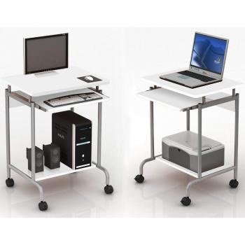 Escritorio Compacto Móvil para Computadora con Cajón y Repisa de Teclado Deslizante Blanco - Techly 60x45 cm