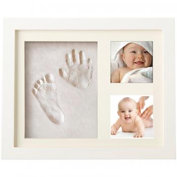Marco para Huellas de Bebe de Mano y Pie con 2 fotos. Marco de madera de color blanco y cristal de seguridad