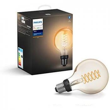 Philips Hue Globo LED E27 de filamento blanco, regulable, diseño vintage, luz blanca cálida, controlable a través de la aplicación, compatible con Amazon Alexa