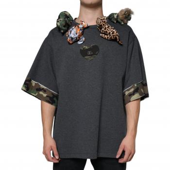 Gray Camouflage Animal Print Cotton T-Shirt - XL