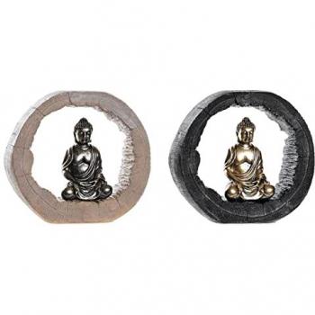 Figura Decorativa DKD Home Decor Negro Dorado Buda Oriental 20,8 x 6 x 18,5 cm (2 Unidades), material resina, diseño estándar