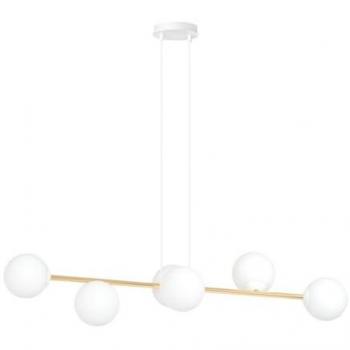 Lámpara de Suspensión Gravity EPIKASA, Acero con recubrimiento de polvo y Vidrio, Blanco y Oro, 110x100x29 cm