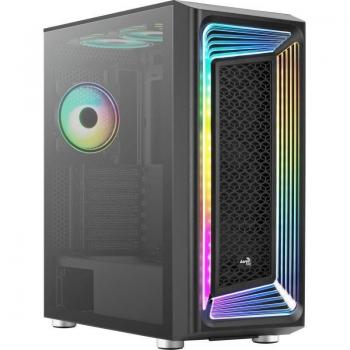 Aerocool Interstellar RGB Semitorre ATX Caja de PC Gaming con Ventana de Cristal Templado, 3 Ventiladores ARGB PWM de 120mm y 2 Ventiladores de 120mm, USB