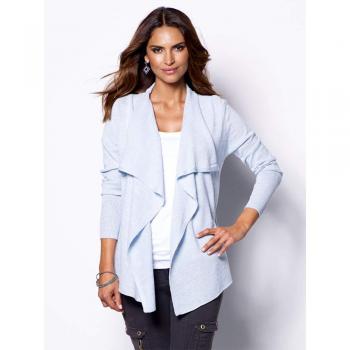 VENCA Chaqueta Larga de Punto Tricot Mujer by Vencastyle - 105051,Azul Claro/Plateado,XXL