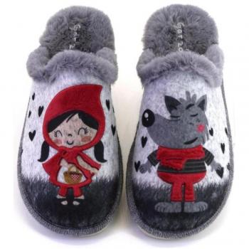 Zapatillas de casa de mujer GARZON P476.279 gris y rojo