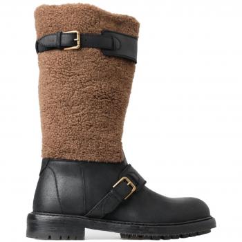 Dolce & Gabbana Black Leather Brown Shearling Boots - EU45/US12, Winter Boots, male, Multicolor, Size: 12 US Luxury Shearling Leather Long Boots