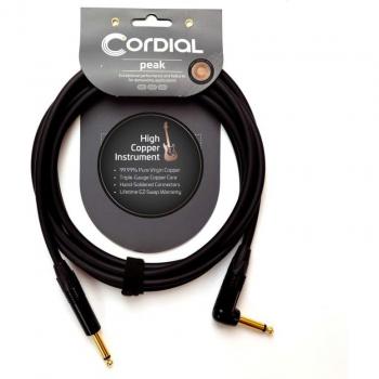 Cordial 6m Black Instrument Cable with Right-Angle Connector
