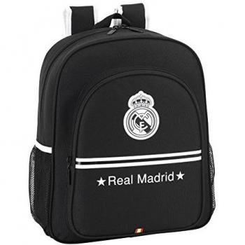 Real Madrid - Mochila Junior Adaptable, 32 x 38 cm, Color Negro