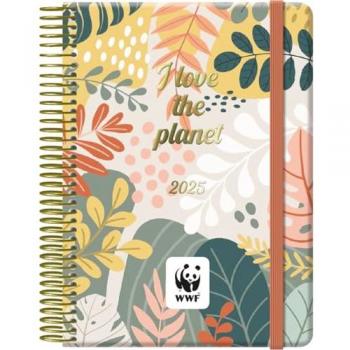 Dohe - Agenda 2025 - Día por Página, Tamaño 12,5x18 cm, 12 Meses Enero a Diciembre, Cierre de Anillas, Planificador en Español - WWF Love The Planet