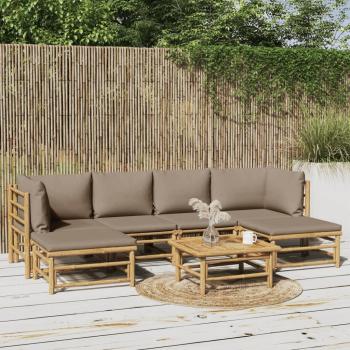 7-Piece Bamboo Garden Lounge Set with Taupe Cushions