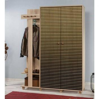 Mueble de Entrada Terpsi - Consola Multifuncional con Perchas y Almacenamiento, 135x36h194 cm, Roble