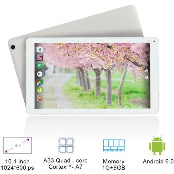 YUNTAB D102 10.1 pulgadas Tablet 1G+8G Android 6.0,A33 Quad-core CortexTM-A7 1.5GHz 1024*600 - Doble cámara - Bluetooth 4.0- Wifi