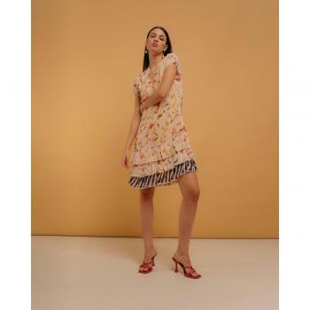 Vestido Estampado Floral Corto con Volantes y Cremallera Lateral