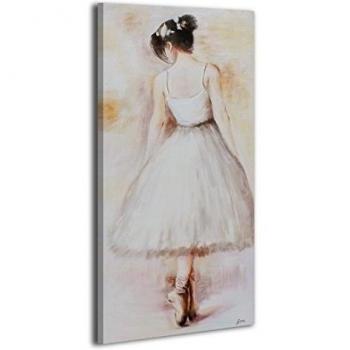 YS-Art | Cuadro Pintado a Mano Bailarina | Cuadro Moderno acrilico | 115x50 cm | Lienzo Pintado a Mano | Cuadros Dormitories | único | De Color Beige