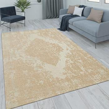 Alfombra Salon De Habitacion Pelo Corto Vintage Motivo Oriental Ornament 80x150 cm, Color Arena