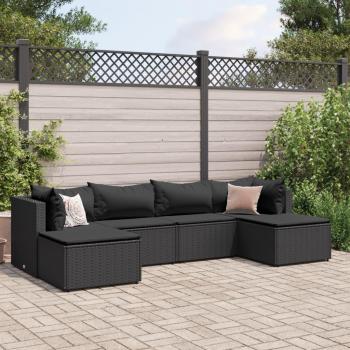 6-Piece Black Poly Rattan Garden Lounge Set with Cushions