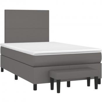 Cama box spring con colchón de muelles en cuero sintético gris 120x190 cm