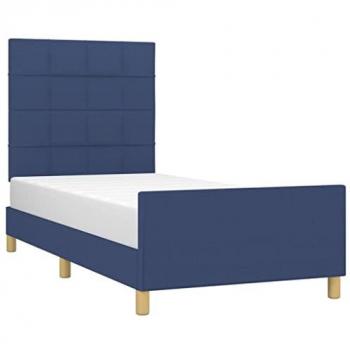 Estructura de cama con cabecero acolchado tapizado en tela azul 80x200 cm