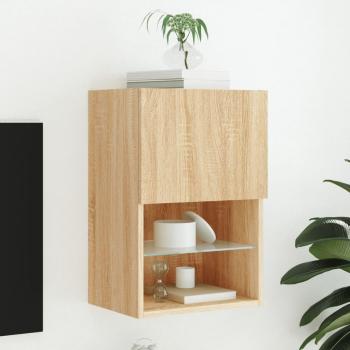 Mueble para TV con luces LED 40,5x30x60 cm en roble Sonoma, color marrón, ideal para salón