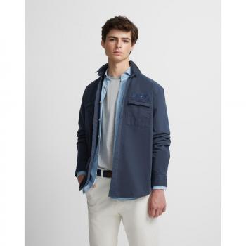 Silbon - Sobrecamisa bordados étnicos azul marino para Hombre, regular fit, 100% algodón, detalles de bordado étnico en el pecho y mangas, cierre frontal con botones, bolsillo en el pecho