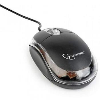 Ratón Óptico Gembird MUS-U-01-BKT USB con 3 Botones, Negro/Transparente, 1000 DPI, Ambidextro