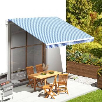 Tela de repuesto para toldo 4x3,5 m color azul y blanco, protección rayos UV para terraza, patio exterior y jardín