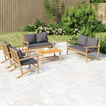 vidaXL 5-Piece Dark Grey Bamboo Garden Lounge Set with Cushions