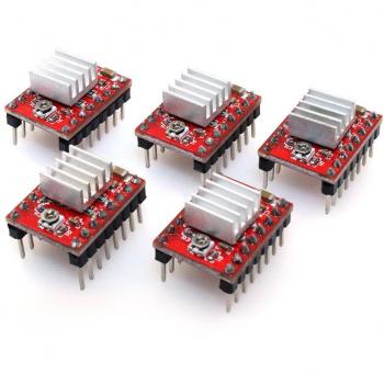 popprint 5pcs ramps1.4 A4988 controlador de motor paso a paso con disipador de calor para la Impresora 3d, Red, 5