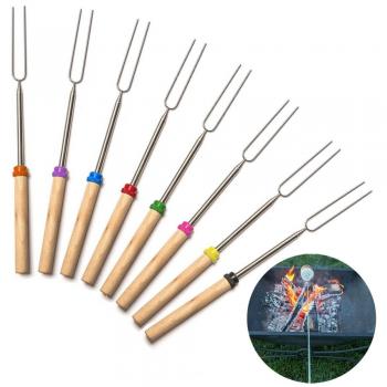 Brochetas para Barbacoa,Pinchos Barbacoa Metal,Soporte con brochetas, 8 Paletas Extensibles para Hot Dog y Malvaviscos,Tenedores Seguros de 32 Pulgadas Ideales para Acampar con Bonificación                                                                 