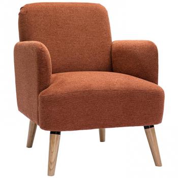 Sillón nórdico de tejido efecto aterciopelado texturizado terracota y madera ISKO