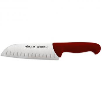 Cuchillo Santoku Arcos Serie 2900 con Alveolos, Hoja de Acero Inoxidable NITRUM 180 mm, Mango Polipropileno Rojo, Modelo 290622