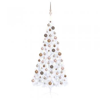 vidaXL Artificial Half Pre-lit Christmas Tree with Ball Set White 180 cm