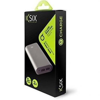 Batería externa Ksix 6000 mAh 2 USB, color plata metalizado