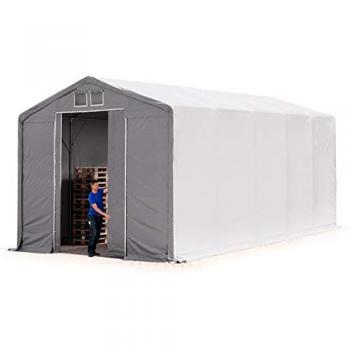 Carpa Industrial 5x10 m con Altura Lateral de 4 m, Lona Ignífuga PVC 2300 N, Impermeable, Gris y Puerta Corrediza
