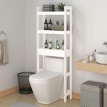 Estante de baño de madera maciza de pino blanco 63x26x171 cm