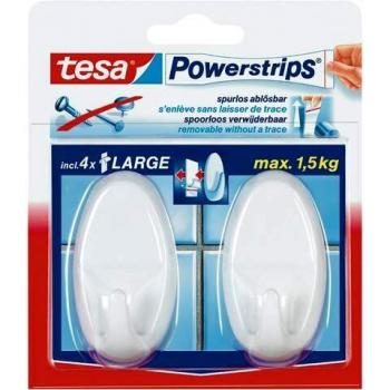 Gancho Adhesivo Ovalado Tesa Powerstrips® Grande, Blanco, 2 Piezas, Capacidad Máxima 2 kg