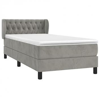 Cama box spring con colchón terciopelo gris claro 90x190 cm